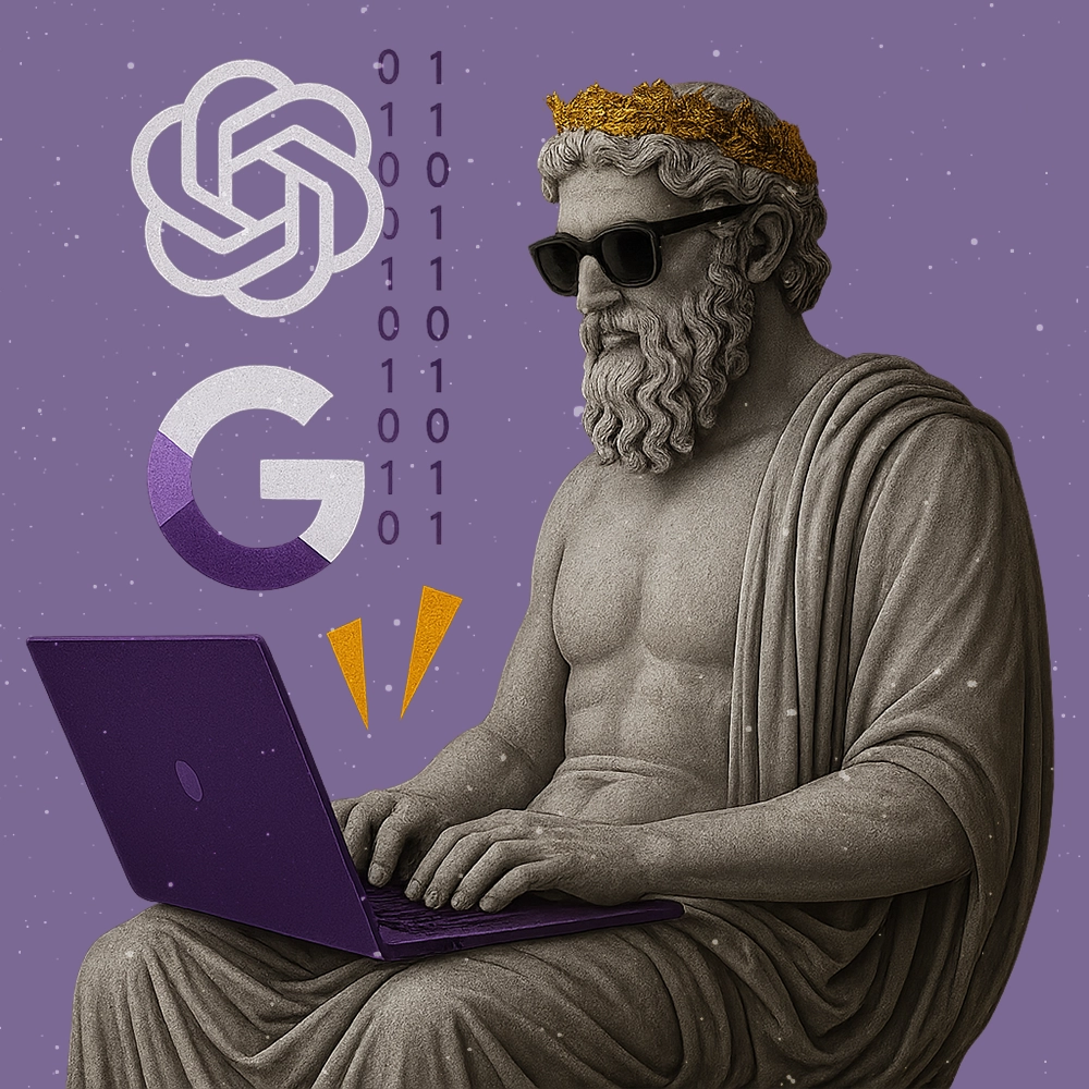 Illustration of a founder using a ChatGPT SEO strategy to grow website traffic with AI tools by Digital Pulse Agency